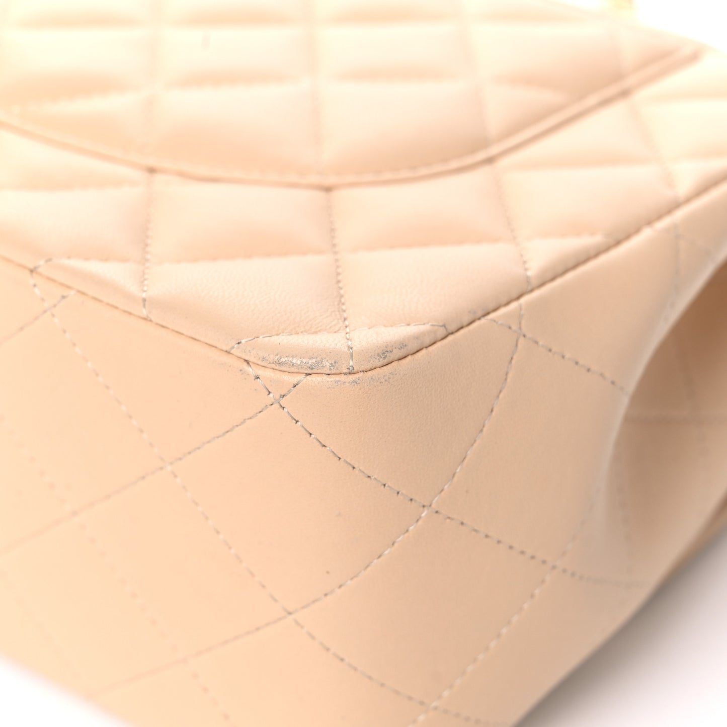 Lambskin Quilted Jumbo Double Flap Beige Clair