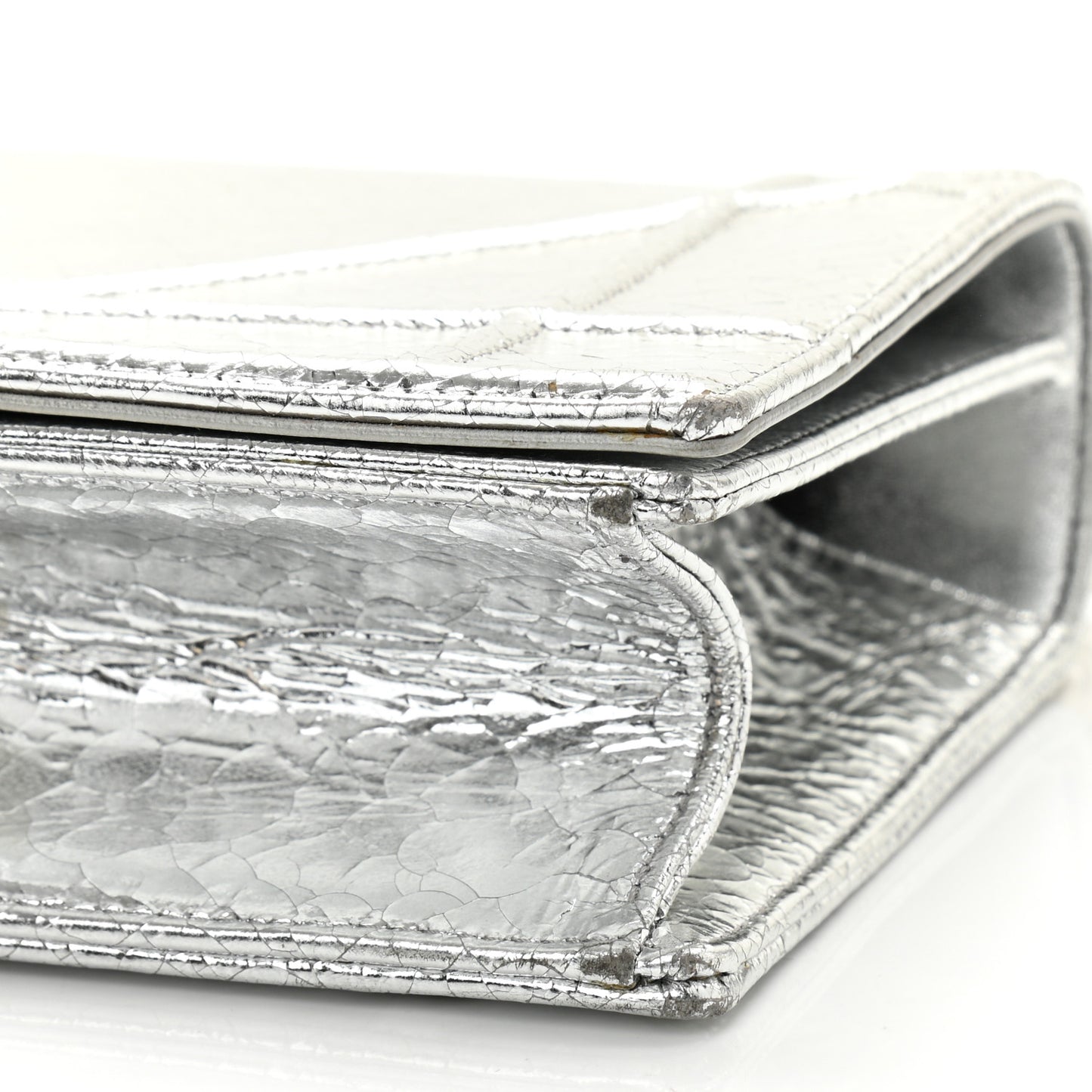 Metallic Ceramic Effect Deerskin Medium Diorama Flap Bag Silver