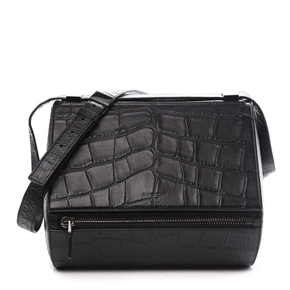 Givenchy Calfskin Crocodile Embossed Medium Pandora Box Crossbody Bag Black 1 of 9