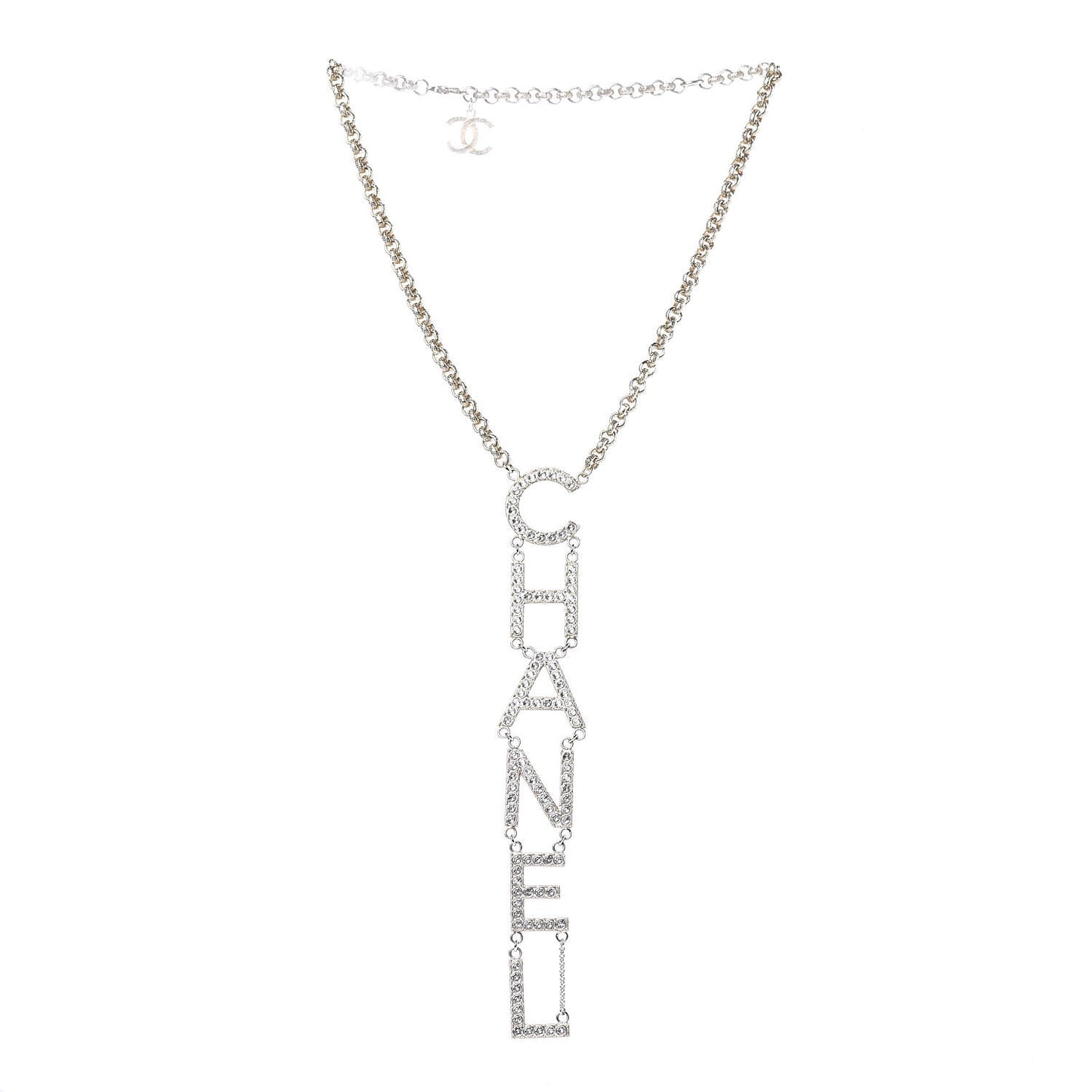 Metal Crystal Cha-Nel Logo Necklace Gold