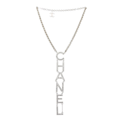 Chanel Metal Crystal Cha-Nel Logo Necklace Gold 3 of 5