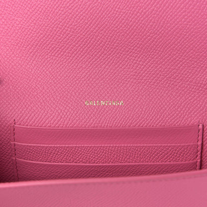 Balenciaga Signature Grained Calfskin Logo Ville Wallet on Chain Bubble Gum Black 6 of 9
