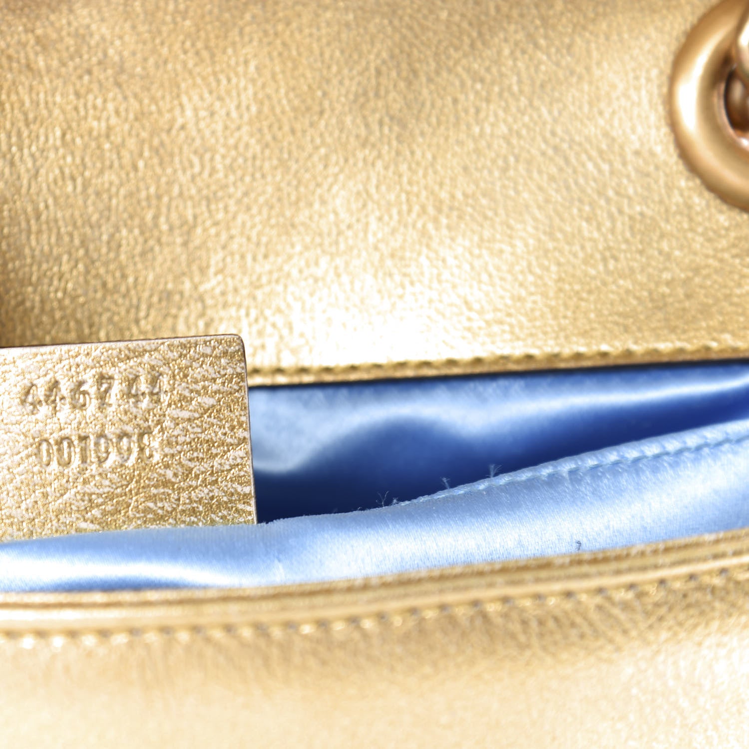 Gucci Metallic Calfskin Matelasse Mini GG Marmont Shoulder Bag Gold Pink 9 of 11