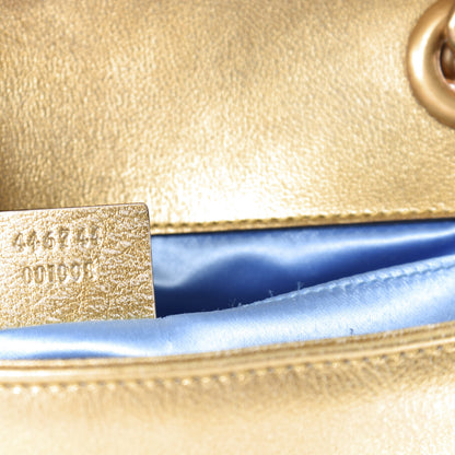 Gucci Metallic Calfskin Matelasse Mini GG Marmont Shoulder Bag Gold Pink 9 of 11