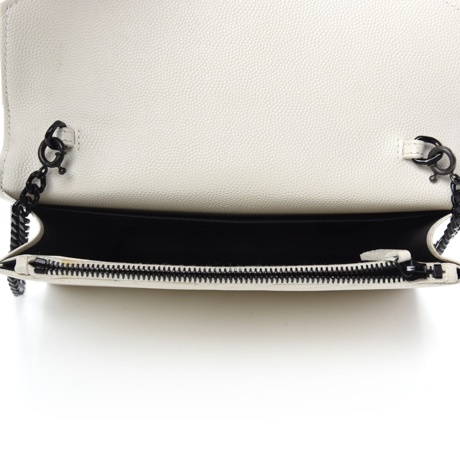 Saint Laurent Grain De Poudre Matelasse Chevron Monogram Envelope Chain Wallet Dove White 5 of 11