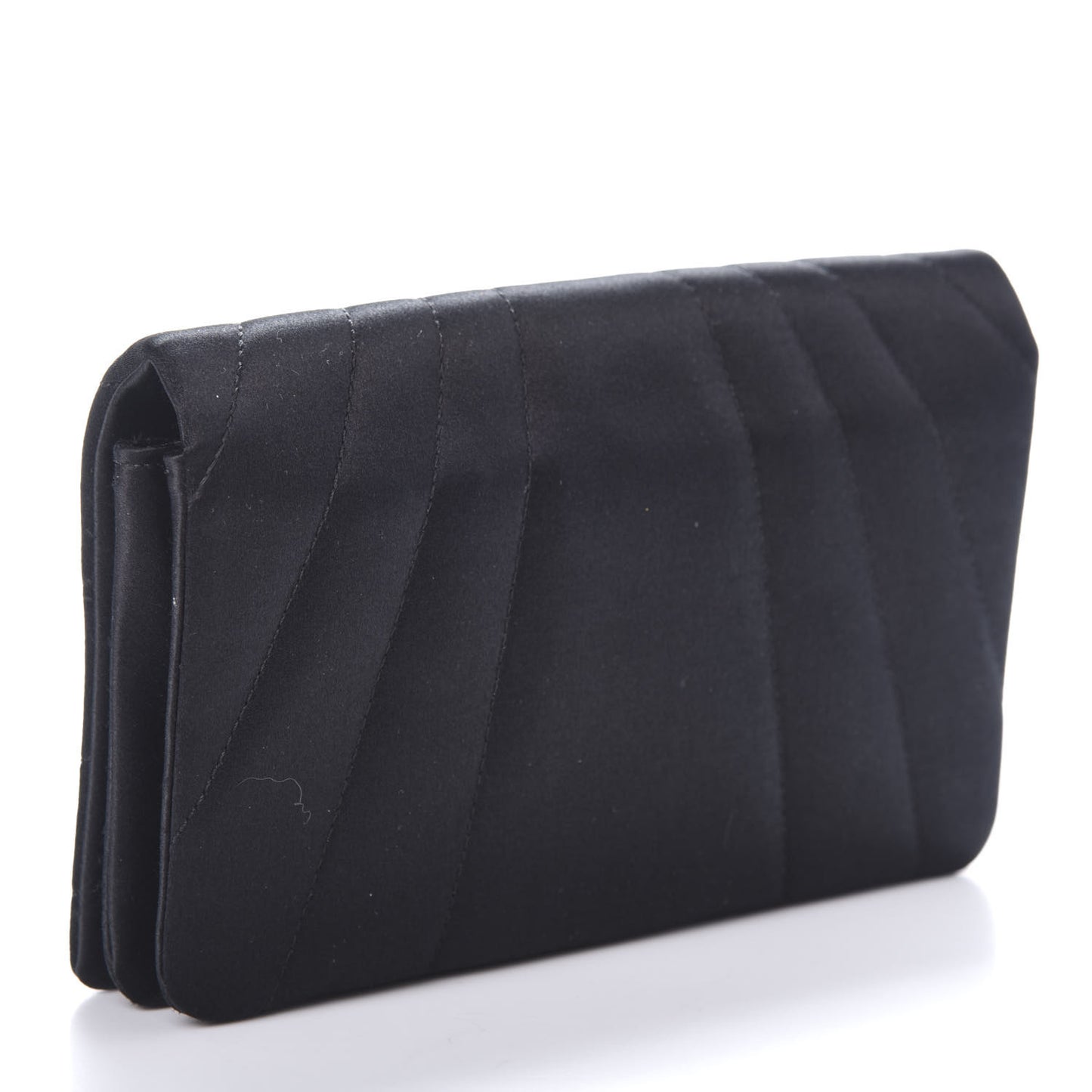 Satin Pleated Crystal CC Clutch Black