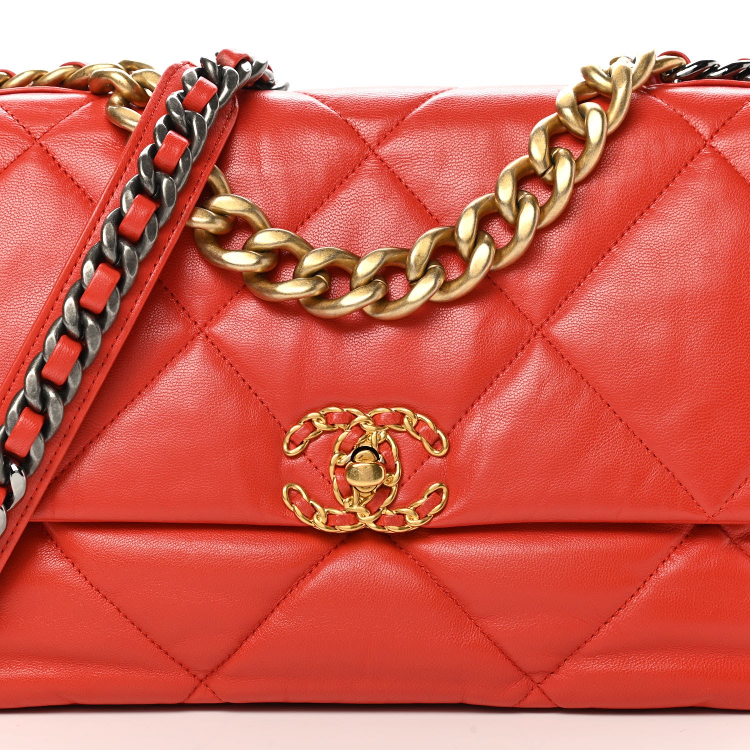 Chanel Goatskin Quilted Large Chanel 19 Flap Red 9 of 12