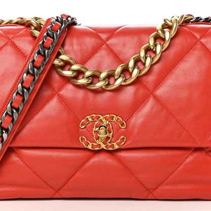 Chanel Goatskin Quilted Large Chanel 19 Flap Red 9 of 12
