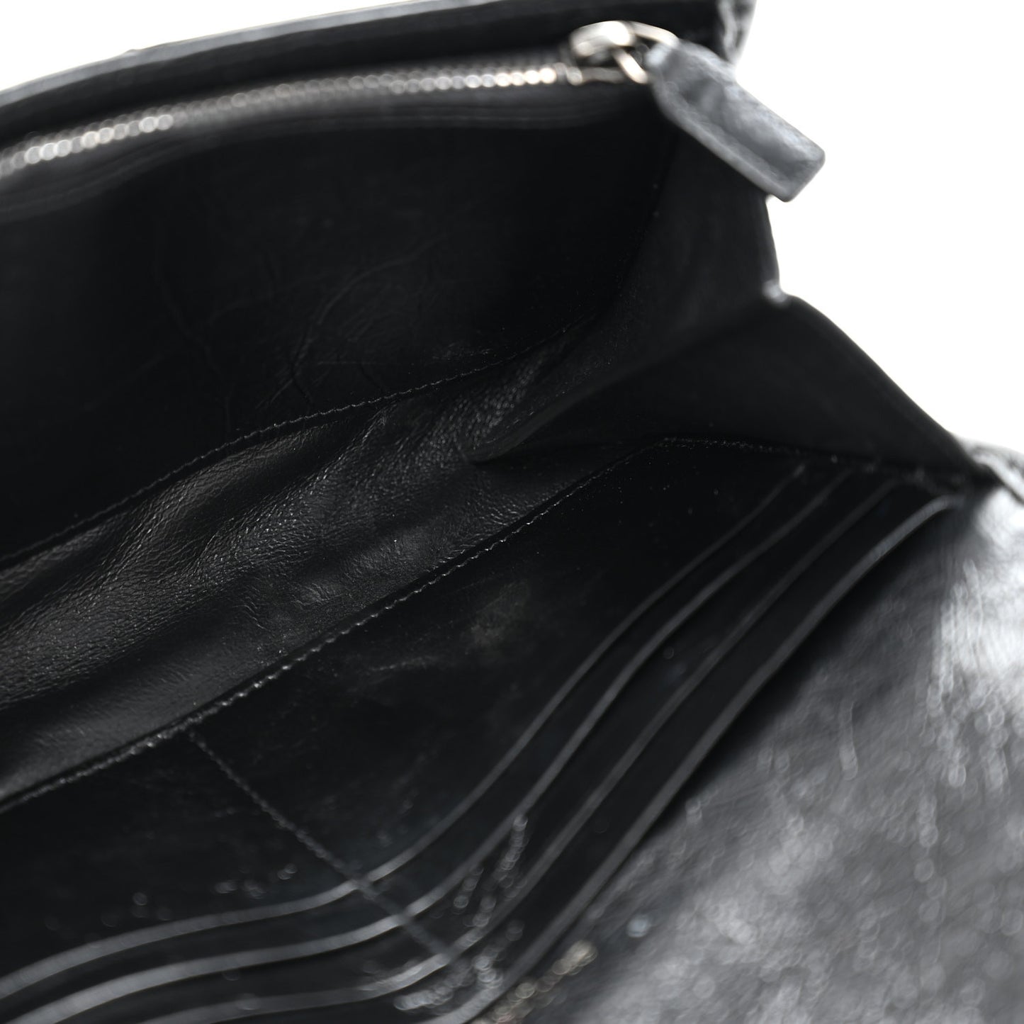 Crinkled Calfskin Matelasse Monogram Niki Wallet Black