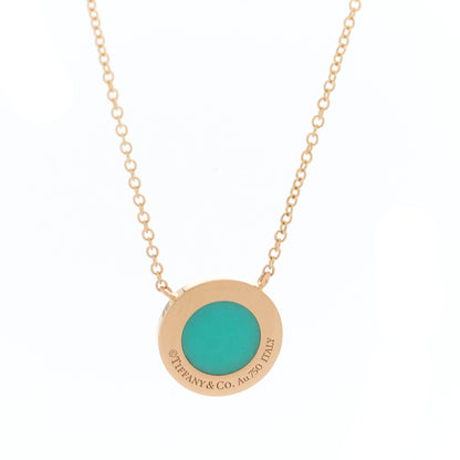 Tiffany 18K Rose Gold Diamond Turquoise Small T Circle Pendant Necklace 5 of 7