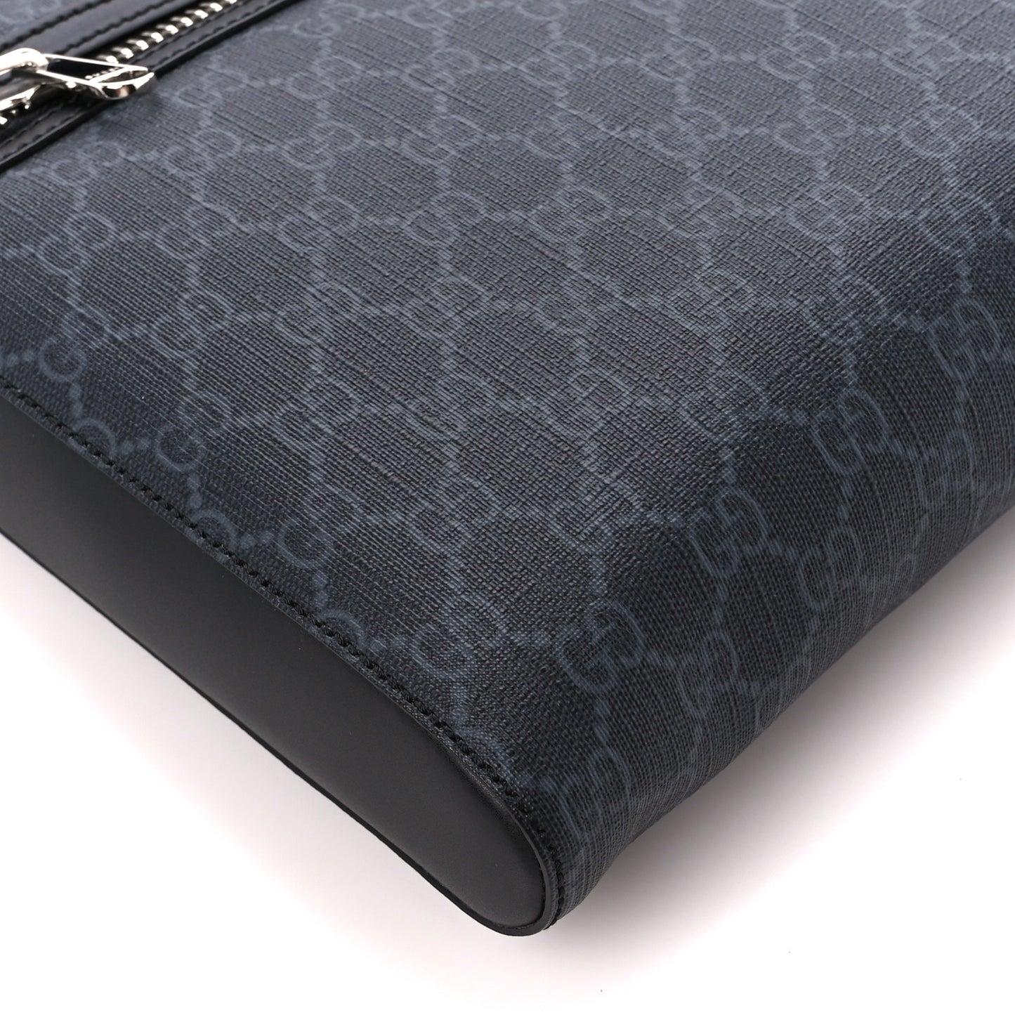 GG Supreme Monogram Appia Calfskin Web Flat Messenger Bag Black Grey