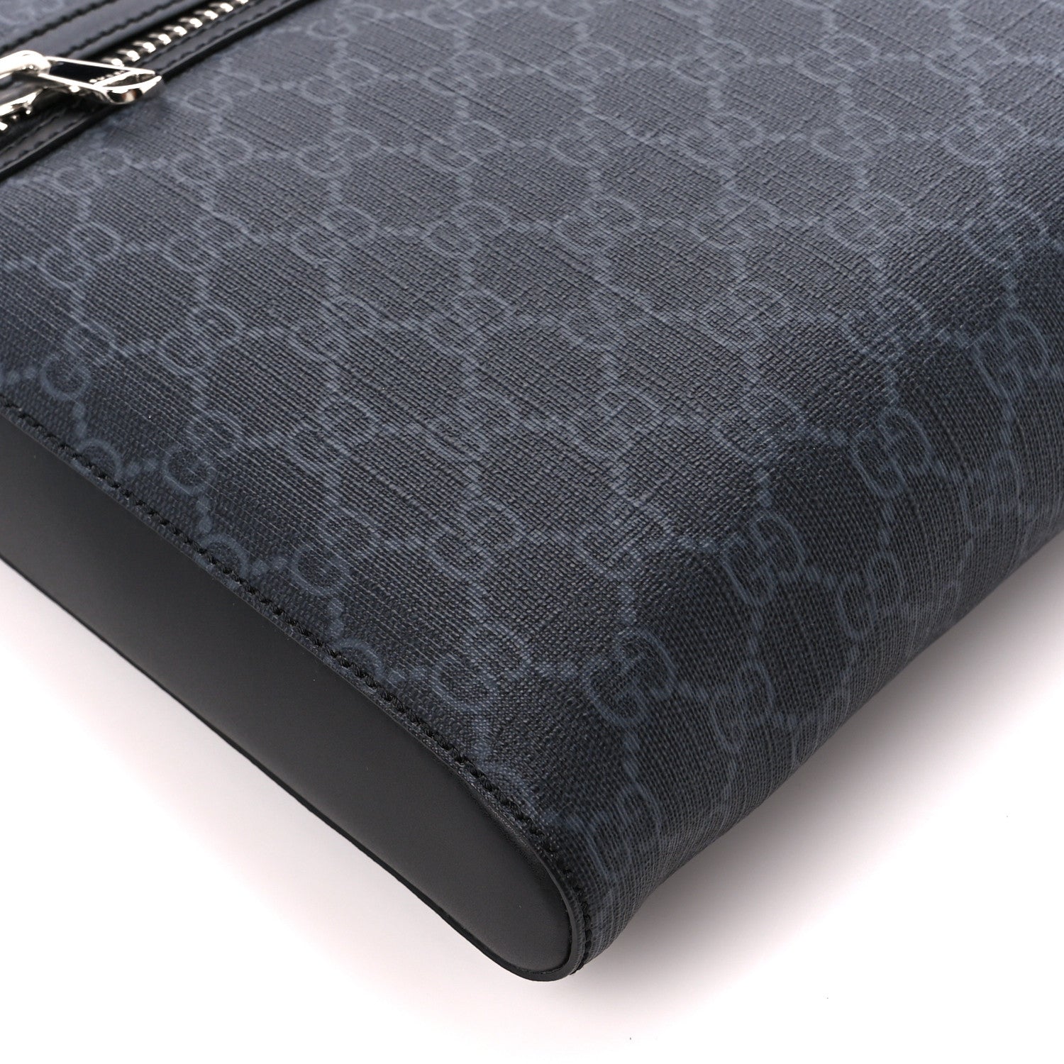 Gucci GG Supreme Monogram Appia Calfskin Web Flat Messenger Bag Black Grey 10 of 11