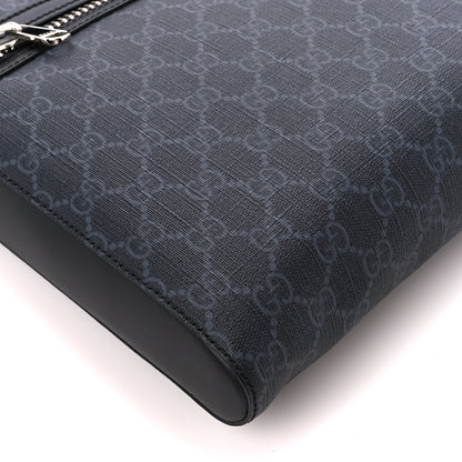 Gucci GG Supreme Monogram Appia Calfskin Web Flat Messenger Bag Black Grey 10 of 11