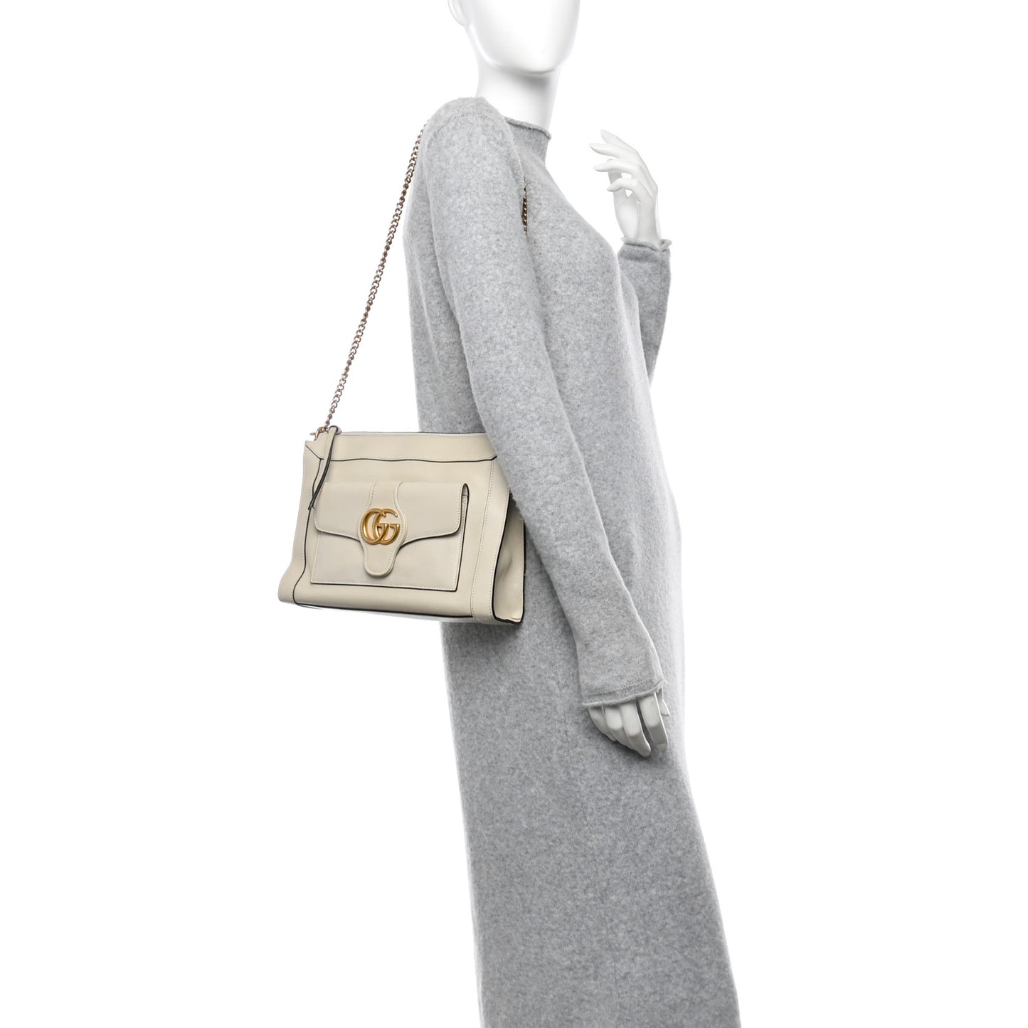 New Sakai Calfskin Lux Dahlia Chain Shoulder Bag Mystic White