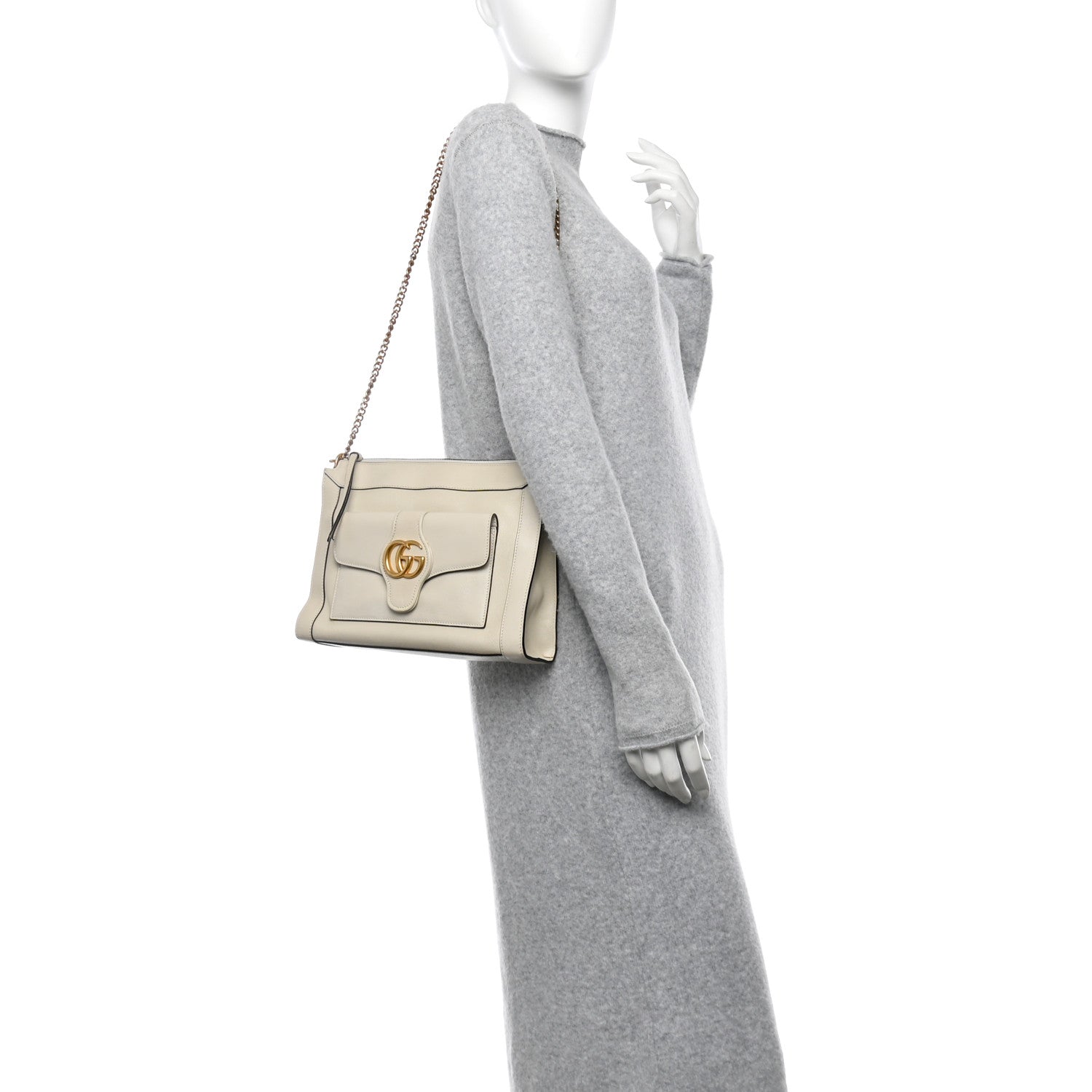 Gucci New Sakai Calfskin Lux Dahlia Chain Shoulder Bag Mystic White 2 of 11