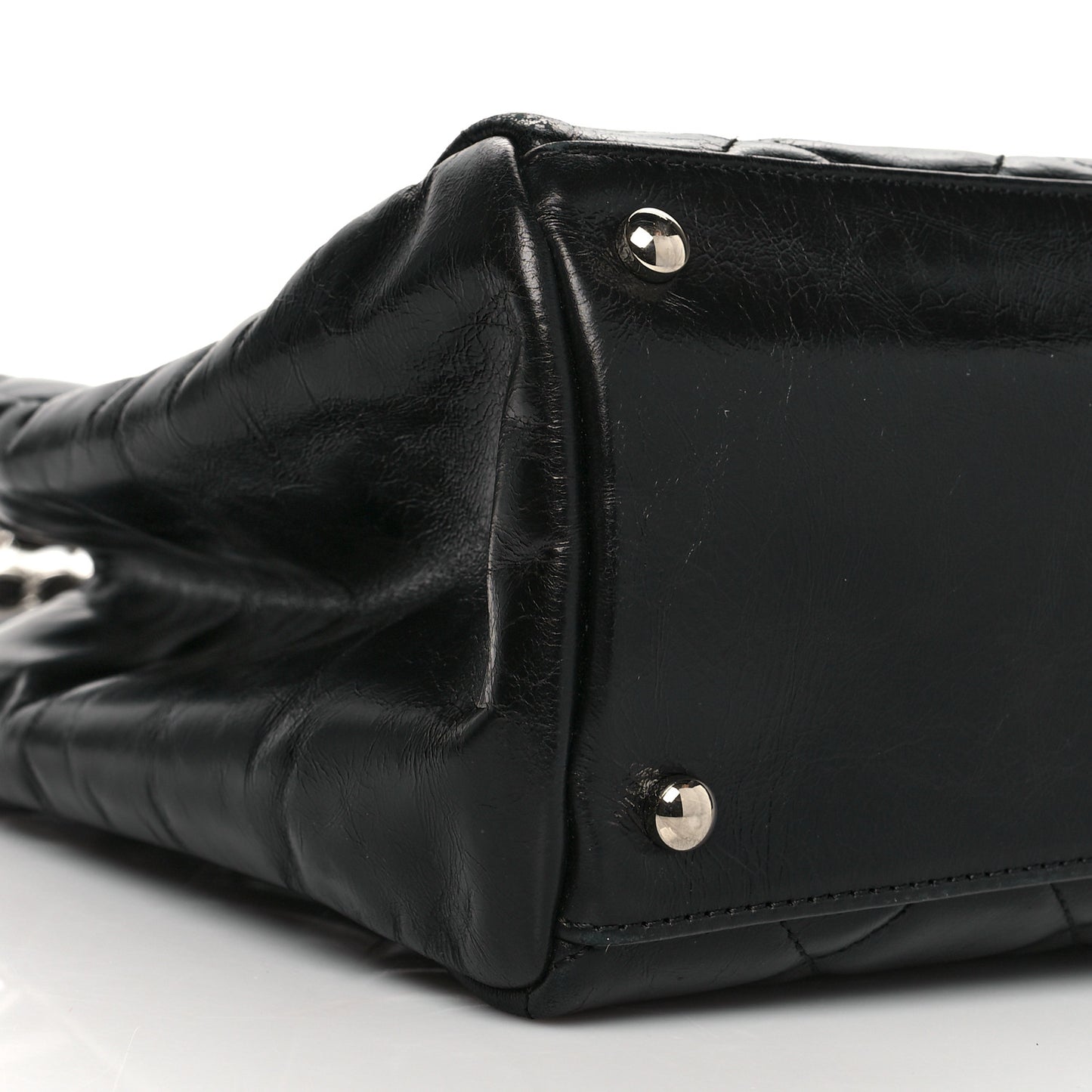 Glazed Calfskin Quilted Small CC Delivery Tote Black