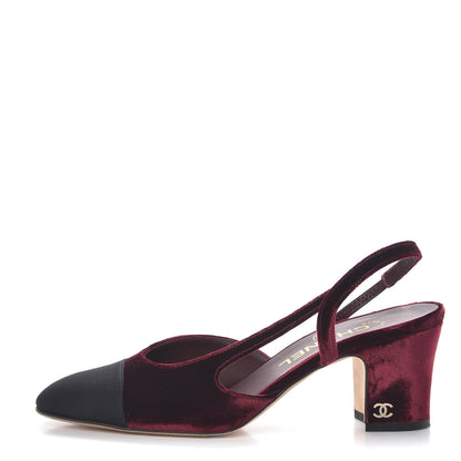 Chanel Velvet Grosgrain Cap Toe CC Slingback Pumps 35.5 Burgundy Black 1 of 11