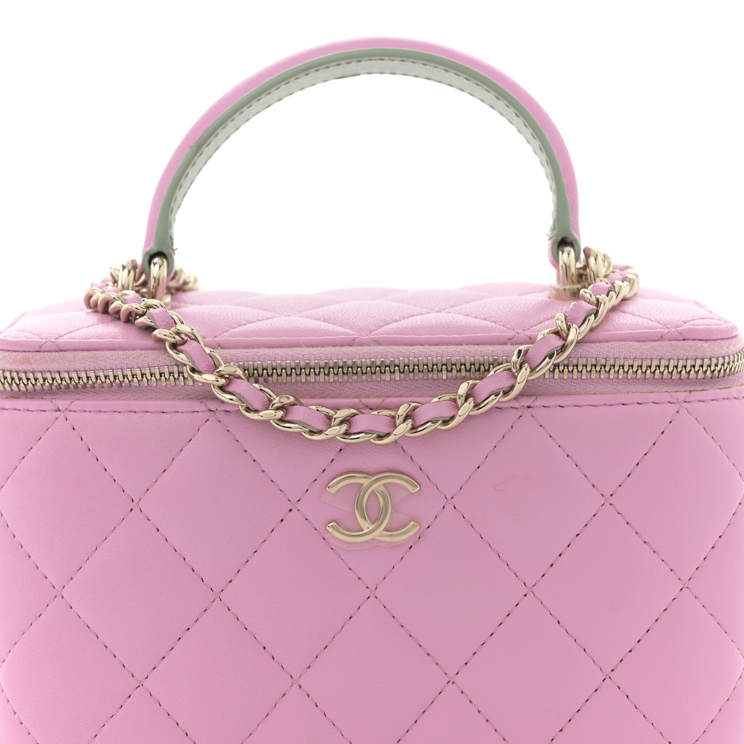 Chanel Lambskin Quilted Small Top Handle Vanity Case With Chain Lilac Light Green 8 of 14