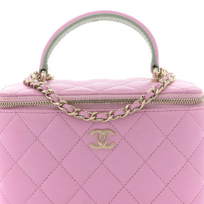 Chanel Lambskin Quilted Small Top Handle Vanity Case With Chain Lilac Light Green 8 of 14