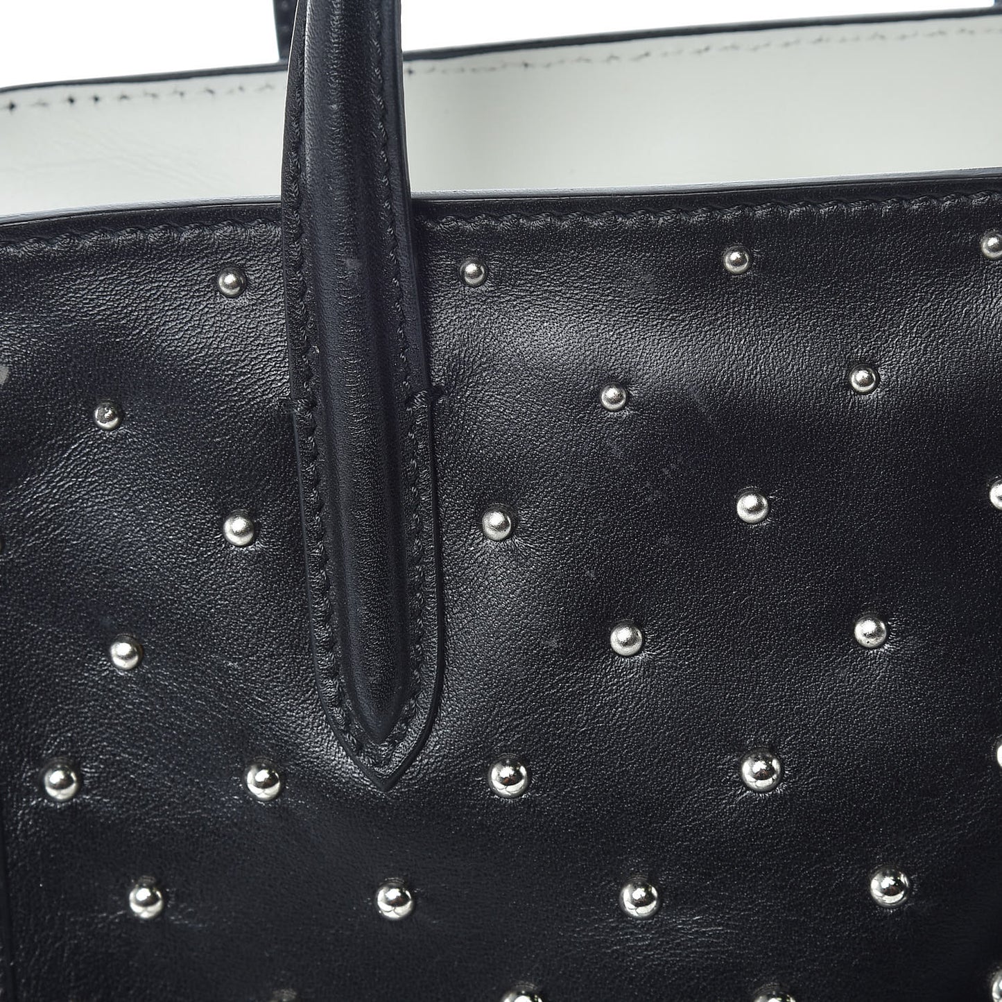 Calfskin Studded Mini Padlock Tote Black White