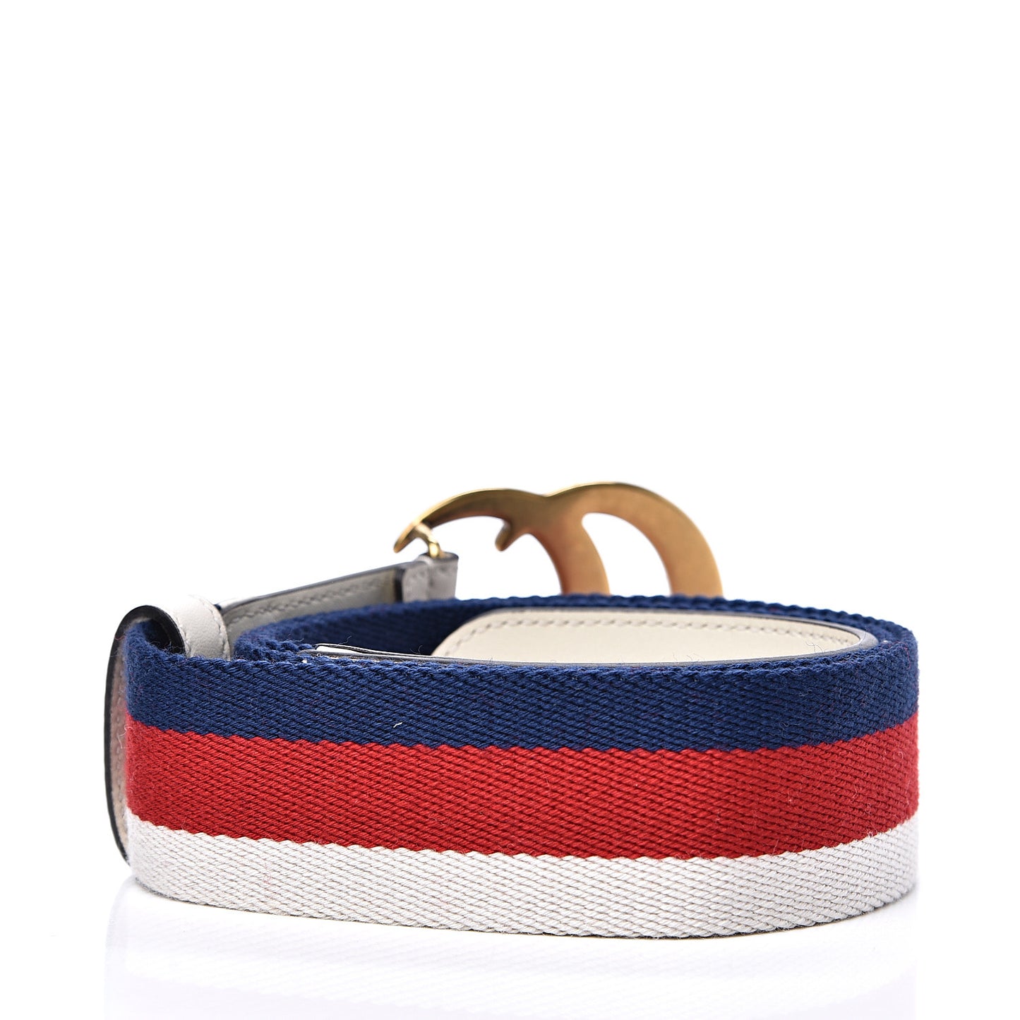 Nylon Calfskin Sylvie Web Double G 40mm Belt 85 34 Mystic White Hibiscus Red Maritime