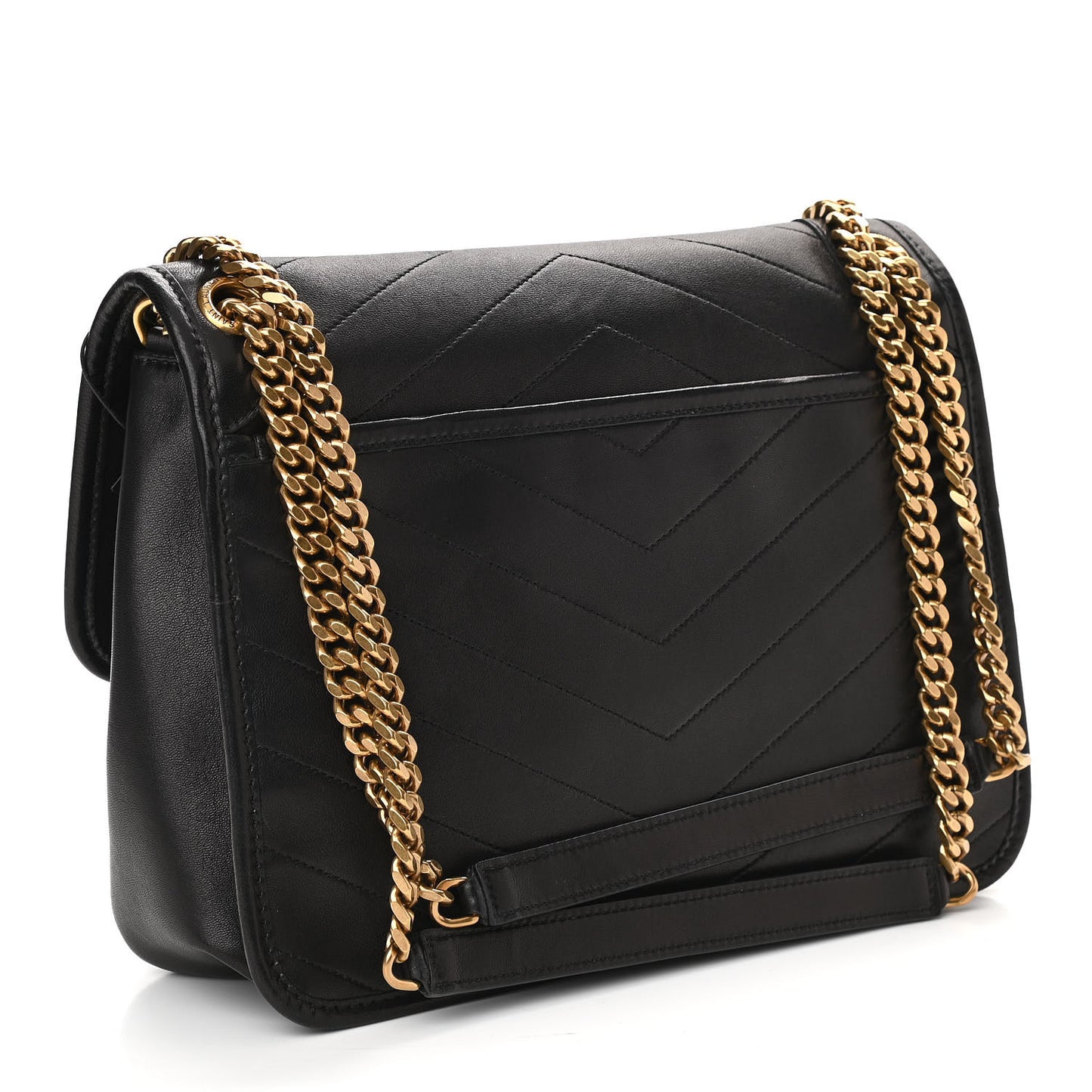 Lambskin Matelasse Monogram Medium Niki Chain Satchel Black