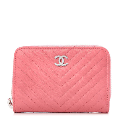 Chanel Caviar Chevron Quilted Zip Around Coin Purse Pink 1 of 8