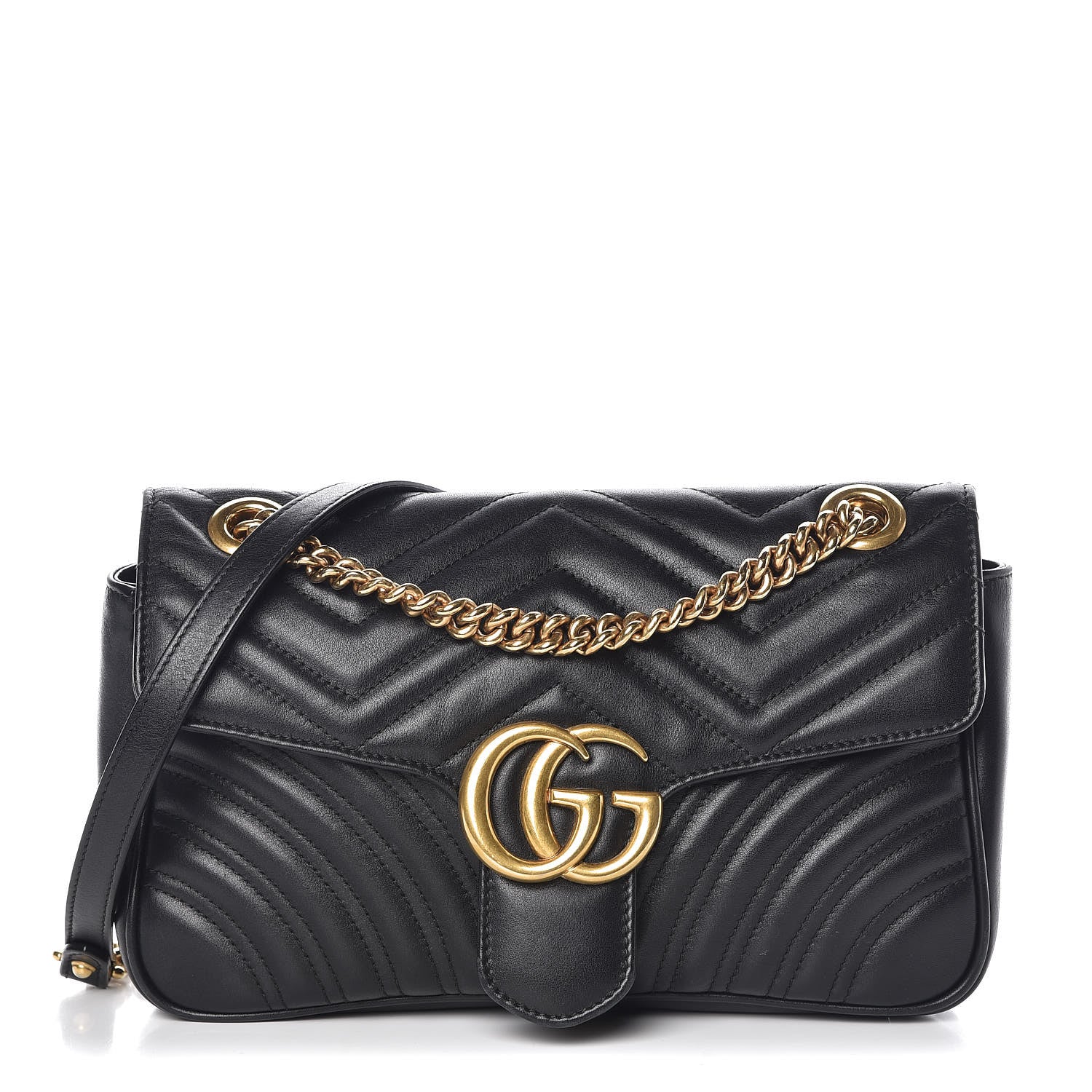 Gucci Calfskin Matelasse Small GG Marmont Shoulder Bag Black 1 of 9