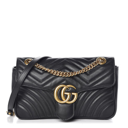 Gucci Calfskin Matelasse Small GG Marmont Shoulder Bag Black 1 of 9
