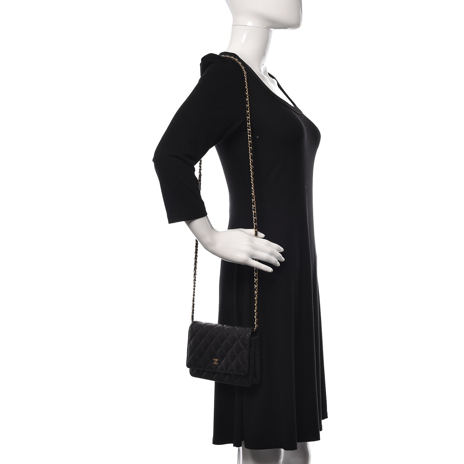 Chanel Letter Calfskin Embossed Quilted Wallet On Chain WOC Black 2 of 9