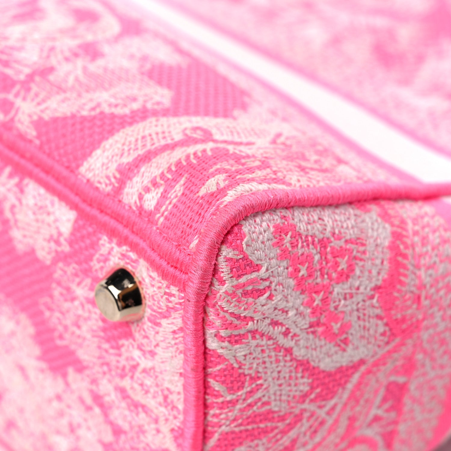 Christian Dior Canvas Toile De Jouy Reverse Embroidered Medium Lady D-Lite Fluorescent Pink 11 of 17