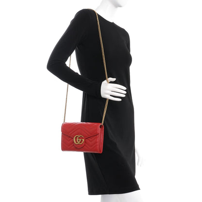 Gucci Calfskin Matelasse GG Marmont Chain Wallet Hibiscus Red 2 of 8