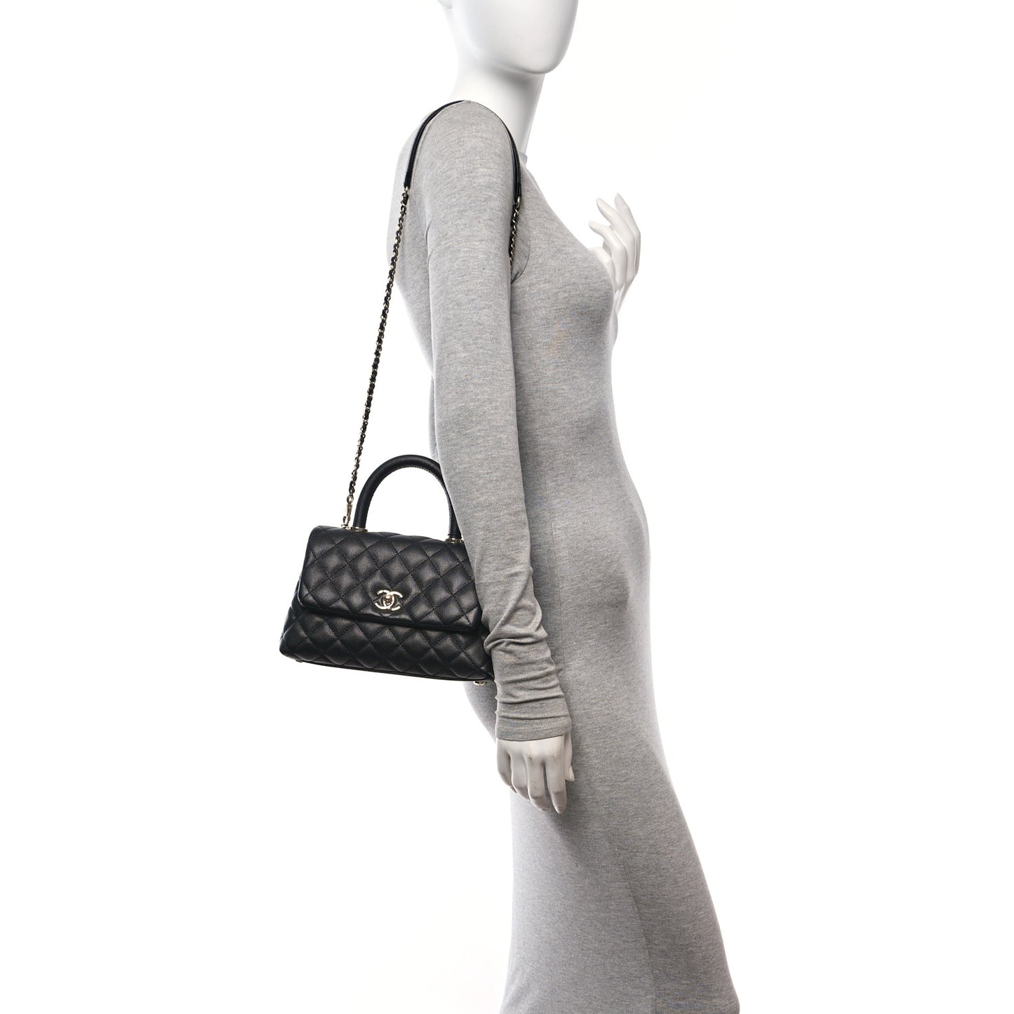 Caviar Quilted Mini Coco Handle Flap Black