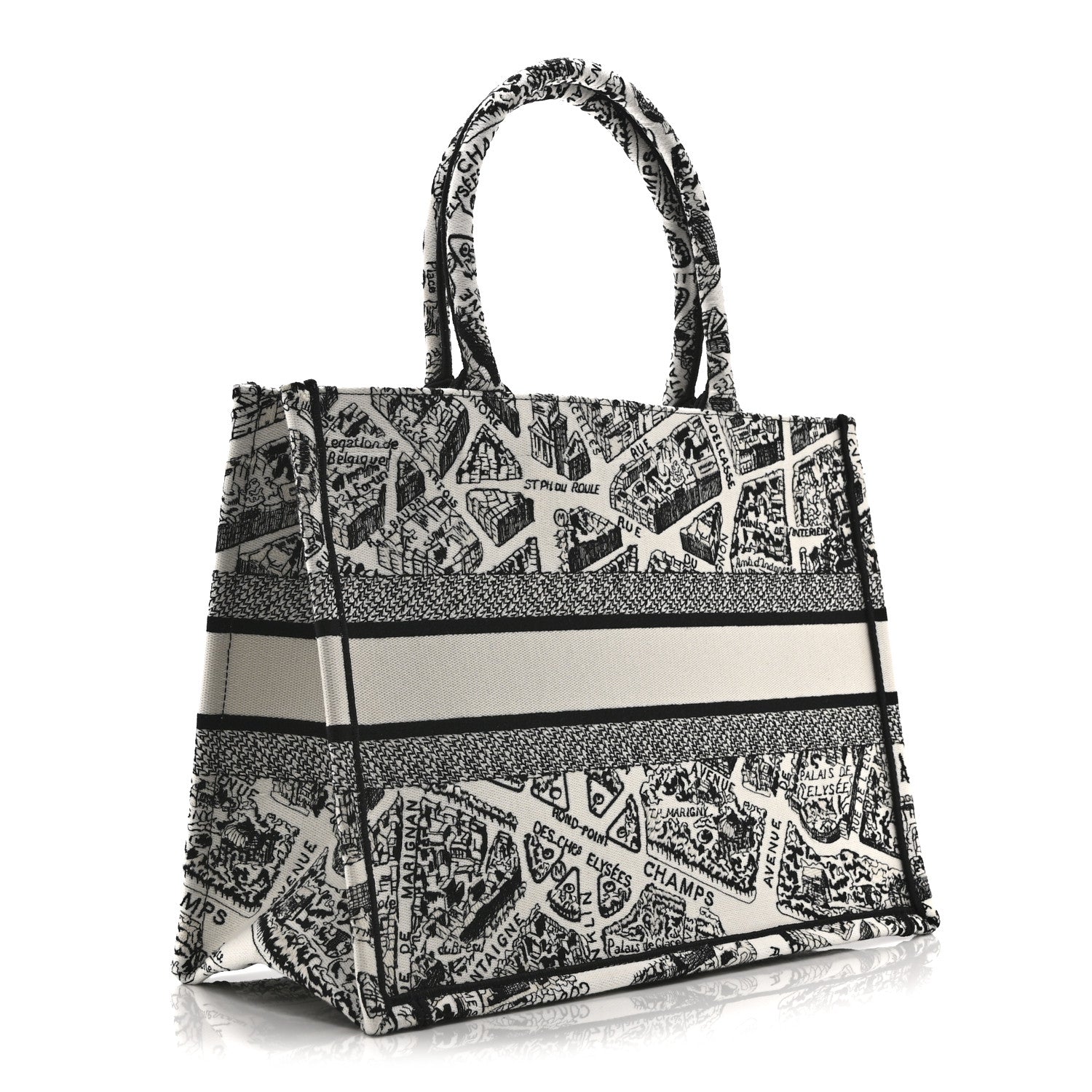 Christian Dior Canvas Embroidered Medium Plan De Paris Book Tote White Black 3 of 10