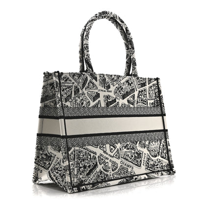 Christian Dior Canvas Embroidered Medium Plan De Paris Book Tote White Black 3 of 10