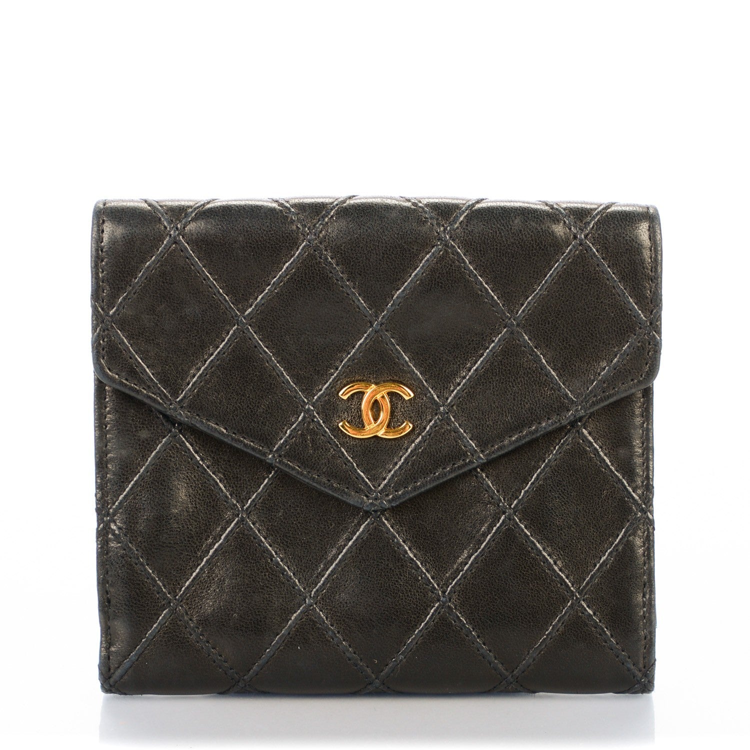 Chanel Calfskin Diamond Stitched Compact Wallet Black 1 of 8