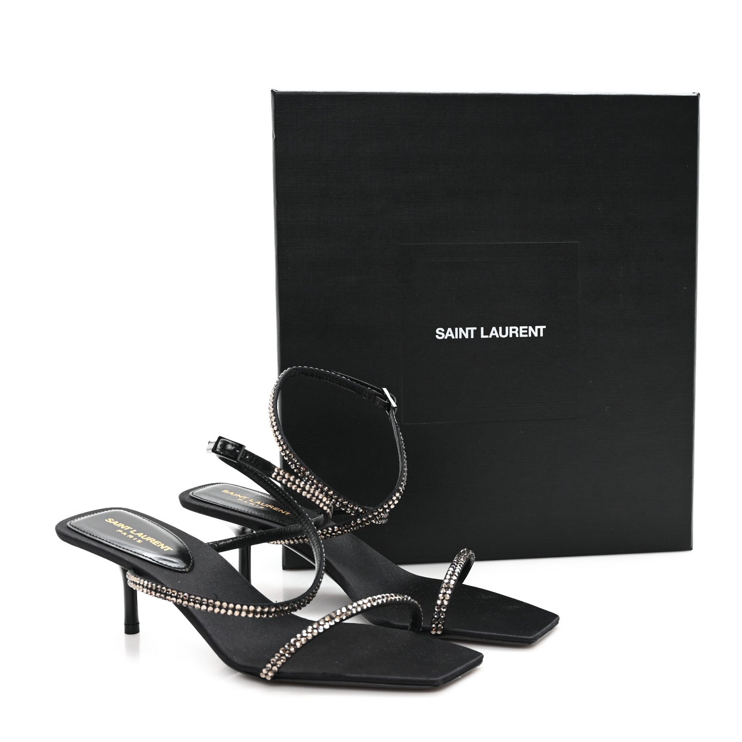 Crepe Satin Baliqua 55 Vett Ankle Strap Sandals 36.5 Black