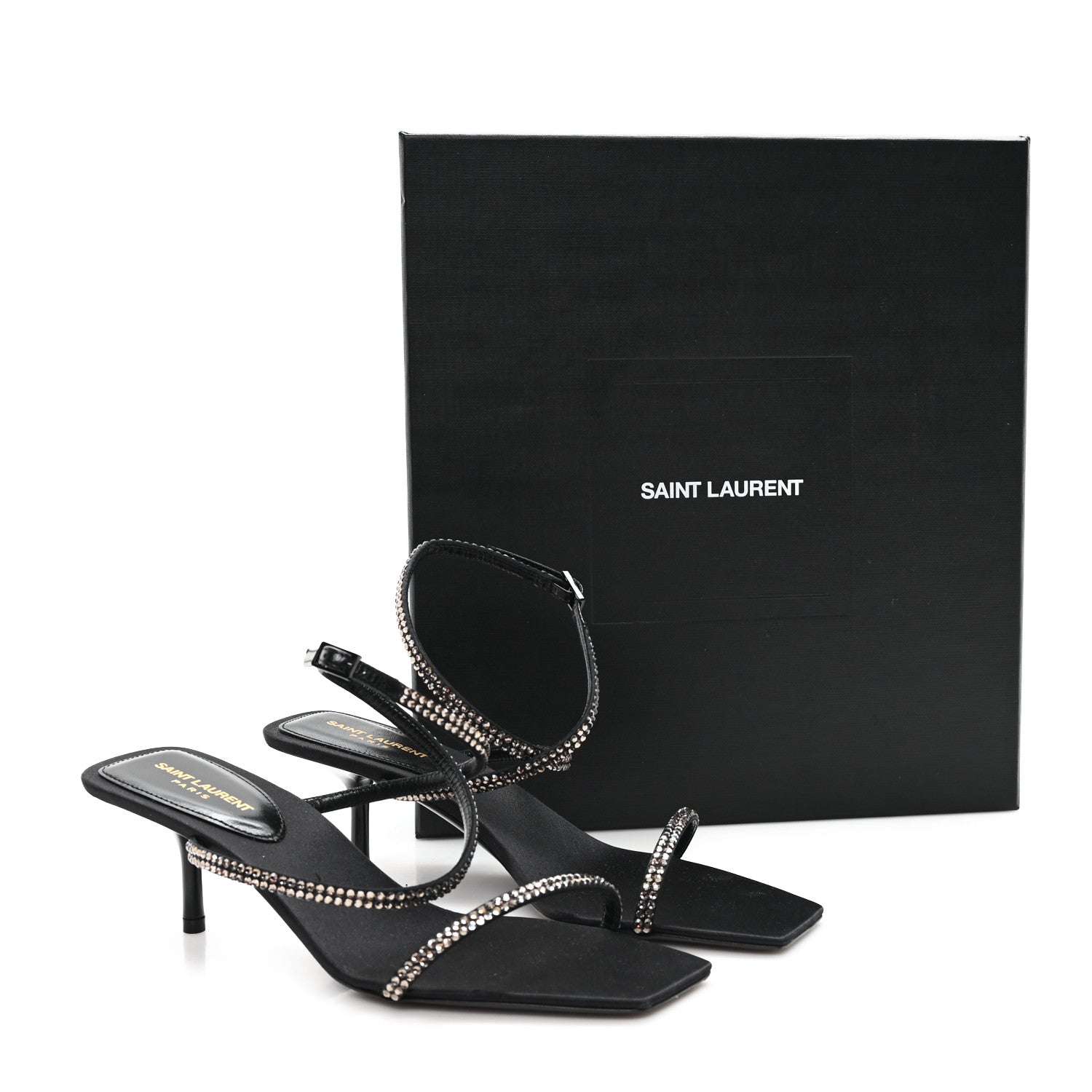 Saint Laurent Crepe Satin Baliqua 55 Vett Ankle Strap Sandals 36.5 Black 10 of 10