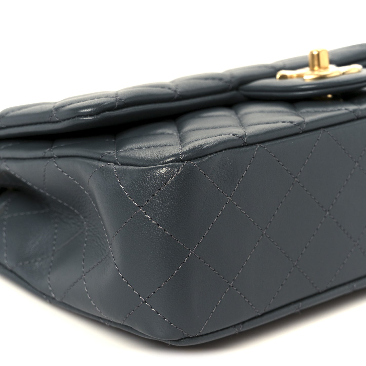 Lambskin Quilted Medium Rectangular CC Slide Flap Grey