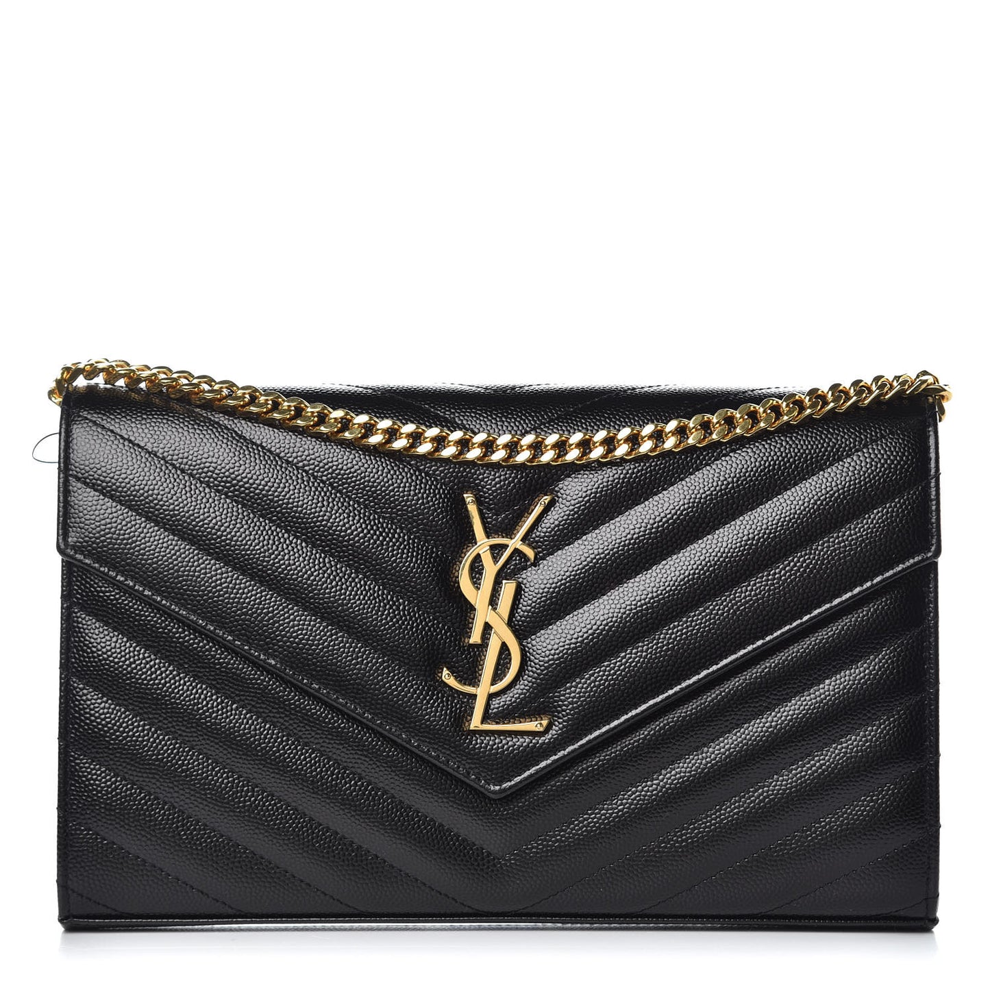 Grain De Poudre Matelasse Chevron Monogram Chain Wallet Black