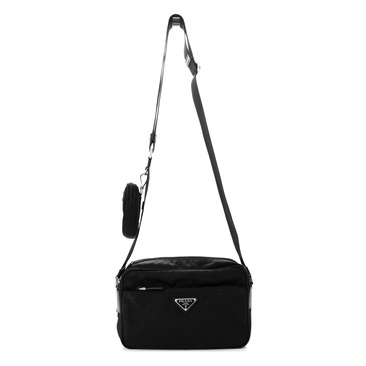 Prada Re-Nylon Vela Saffiano Pocket Double Zip Shoulder Bag Black 1 of 10