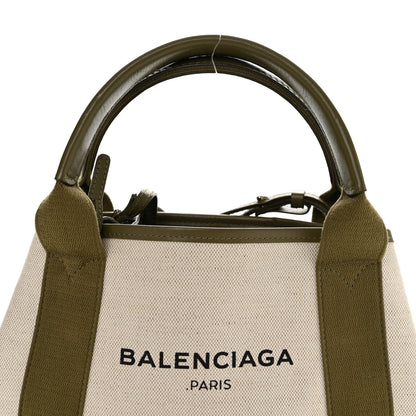 Balenciaga Cotton Canvas Calfskin Navy Cabas XS Natural Green 9 of 11