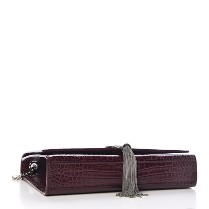 Saint Laurent Calfskin Crocodile Embossed Medium Classic Monogram Kate Tassel Satchel Dark Red 4 of 10