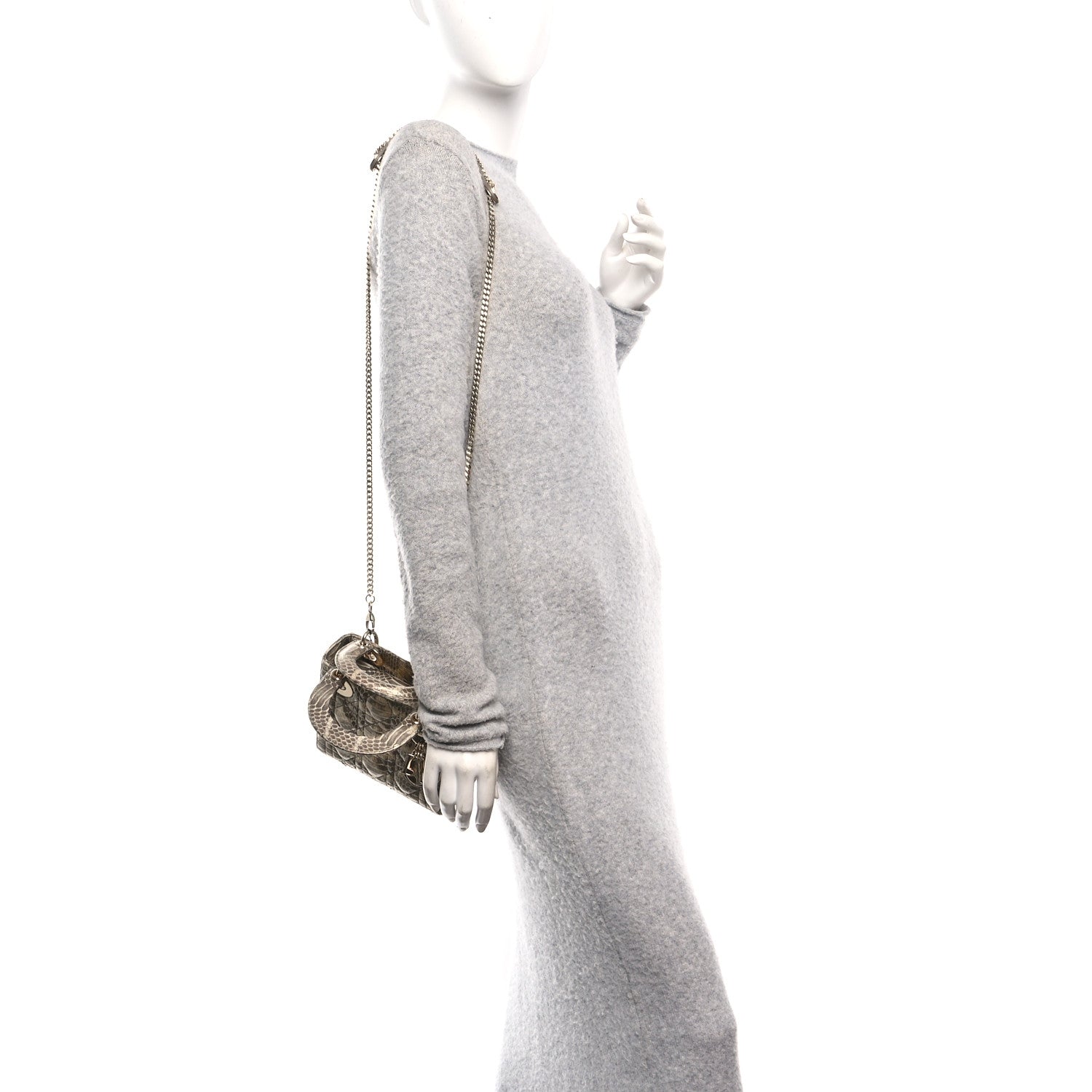 Christian Dior Metallic Snakeskin Cannage Mini Lady Dior Beige 2 of 10