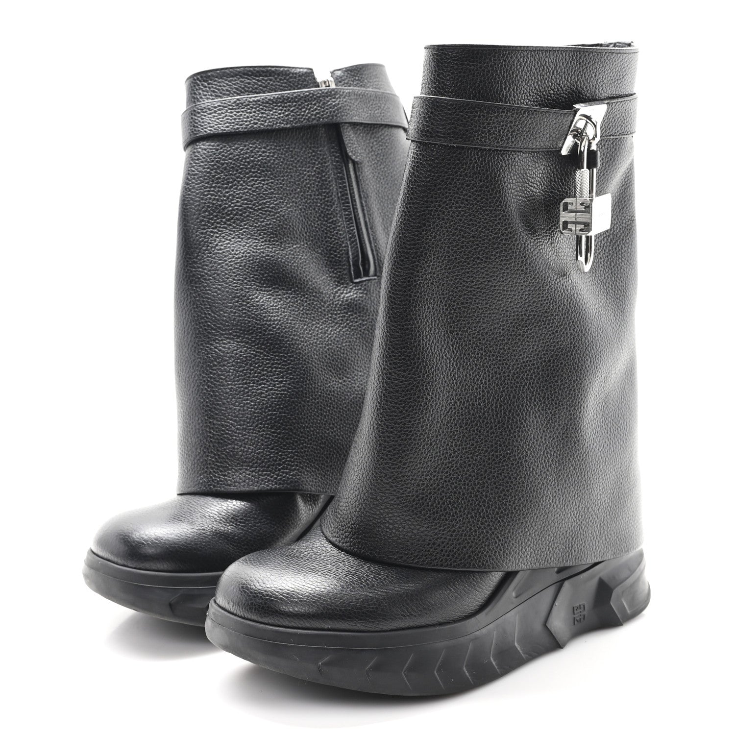 Givenchy Grained Calfskin Shark Lock Biker Ankle Boots 38 Black 4 of 10