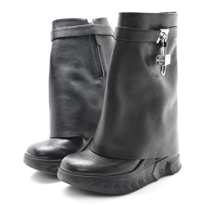 Givenchy Grained Calfskin Shark Lock Biker Ankle Boots 38 Black 4 of 10