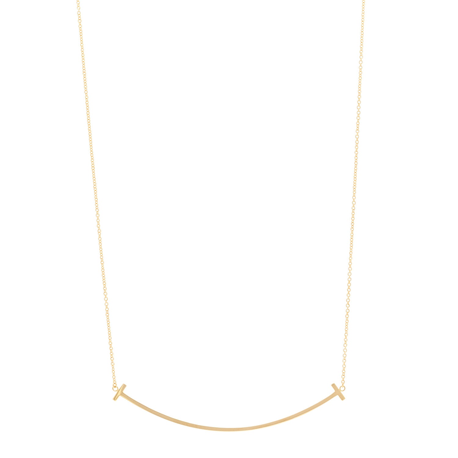 Tiffany 18K Yellow Gold Large T Smile Pendant Necklace 1 of 5