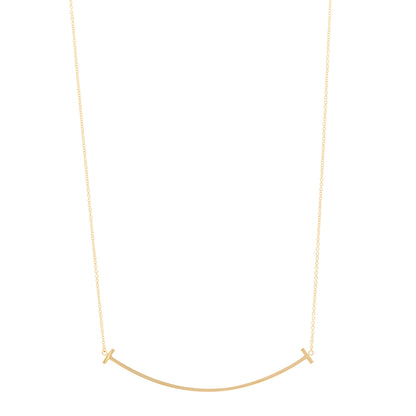 Tiffany 18K Yellow Gold Large T Smile Pendant Necklace 1 of 5