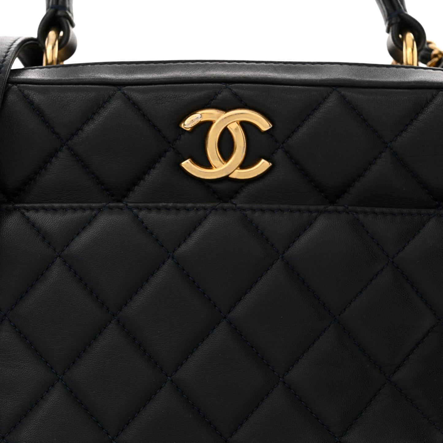 Lambskin Quilted Medium Trendy CC Bowling Bag Navy