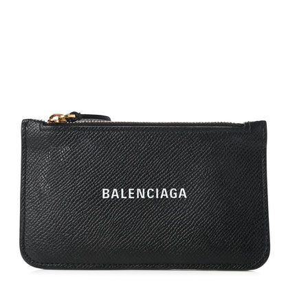 Balenciaga Signature Grained Calfskin Logo Cash Long Coin Card Holder Black White 1 of 8